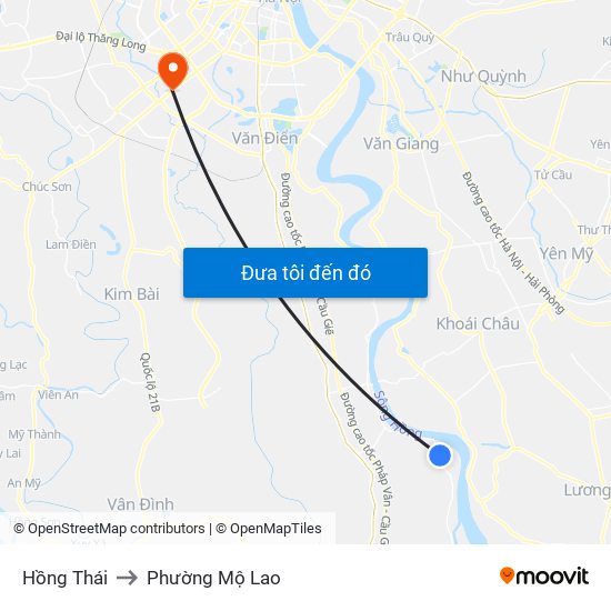 Hồng Thái to Phường Mộ Lao map