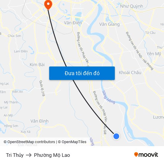 Tri Thủy to Phường Mộ Lao map