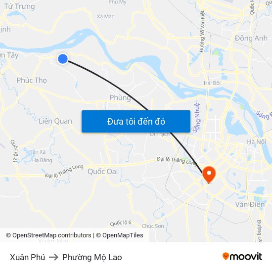 Xuân Phú to Phường Mộ Lao map