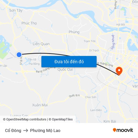 Cổ Đông to Phường Mộ Lao map