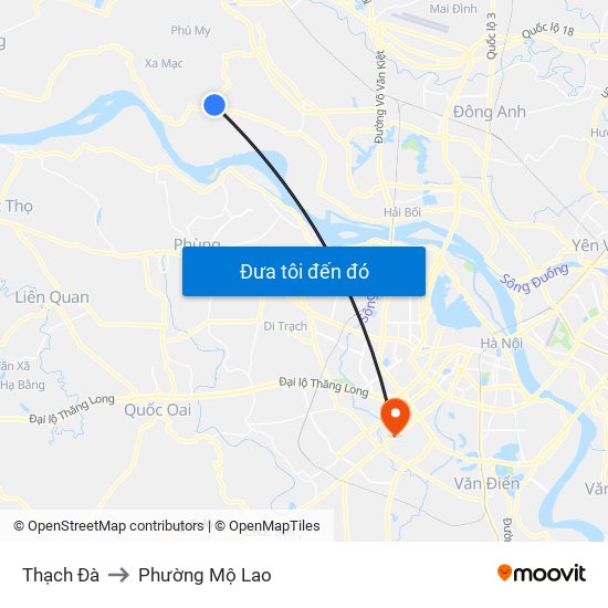 Thạch Đà to Phường Mộ Lao map