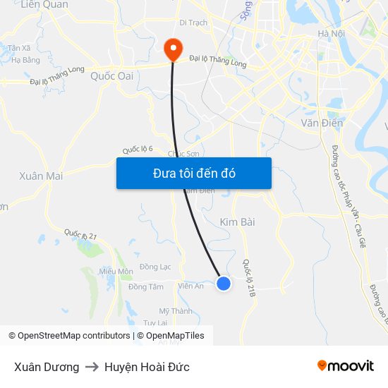 Xuân Dương to Huyện Hoài Đức map