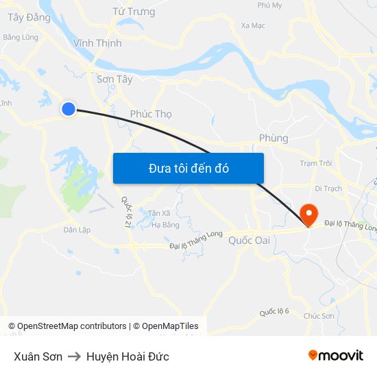 Xuân Sơn to Huyện Hoài Đức map