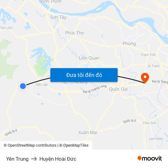 Yên Trung to Huyện Hoài Đức map