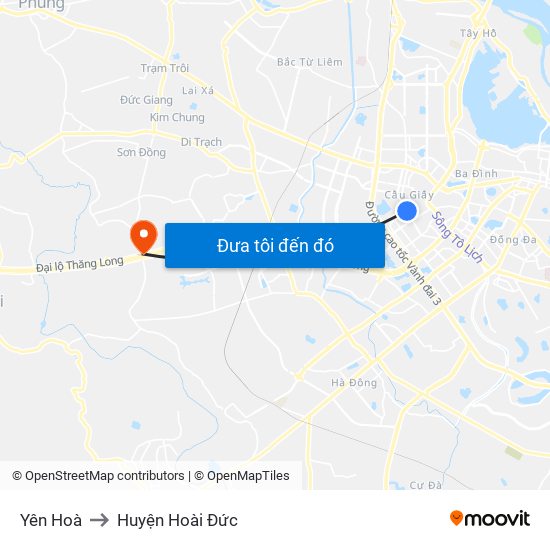 Yên Hoà to Huyện Hoài Đức map