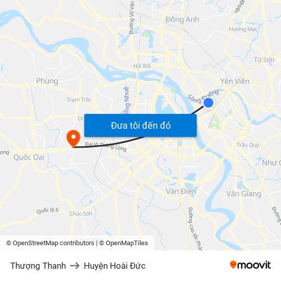 Thượng Thanh to Huyện Hoài Đức map