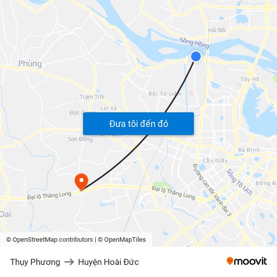 Thụy Phương to Huyện Hoài Đức map