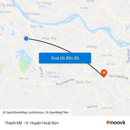 Thanh Mỹ to Huyện Hoài Đức map