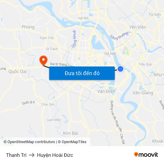 Thanh Trì to Huyện Hoài Đức map