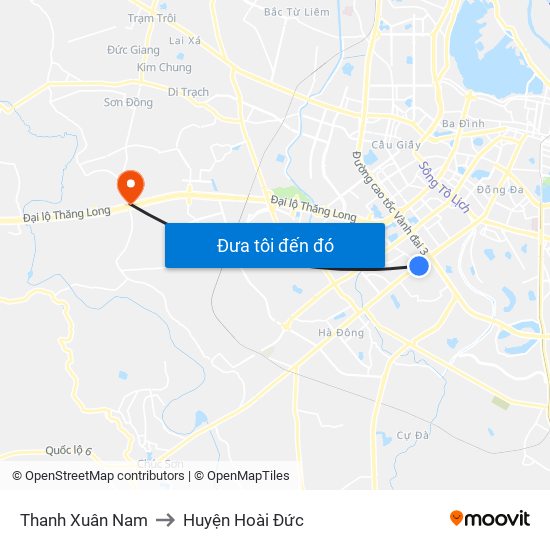 Thanh Xuân Nam to Huyện Hoài Đức map