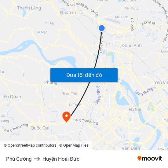 Phú Cường to Huyện Hoài Đức map
