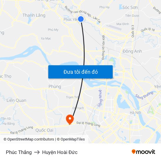 Phúc Thắng to Huyện Hoài Đức map