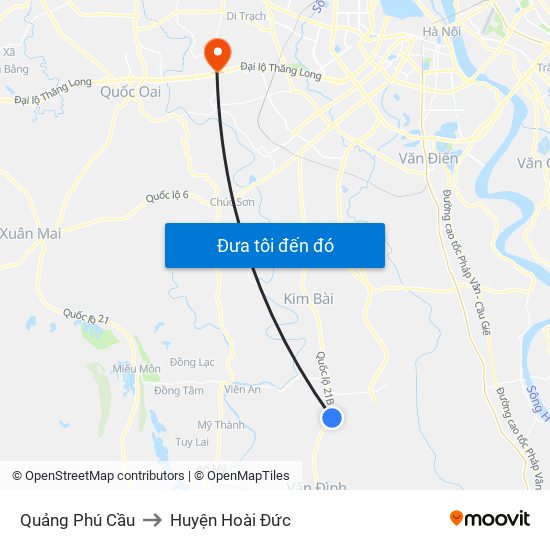 Quảng Phú Cầu to Huyện Hoài Đức map