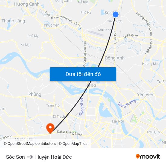 Sóc Sơn to Huyện Hoài Đức map