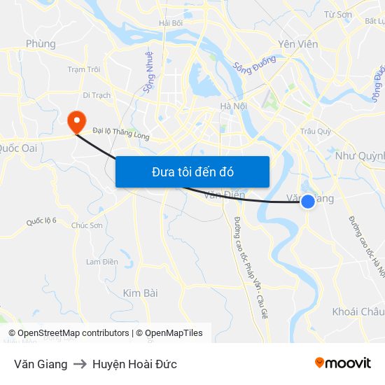 Văn Giang to Huyện Hoài Đức map