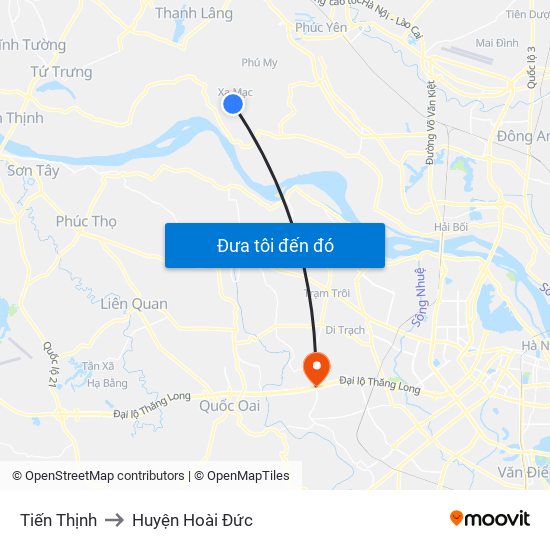 Tiến Thịnh to Huyện Hoài Đức map