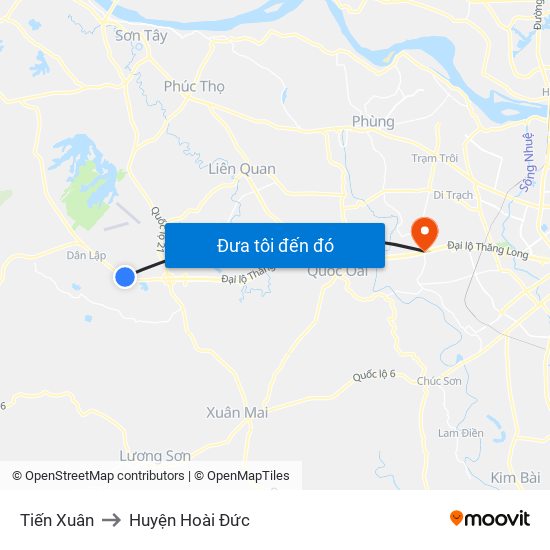 Tiến Xuân to Huyện Hoài Đức map