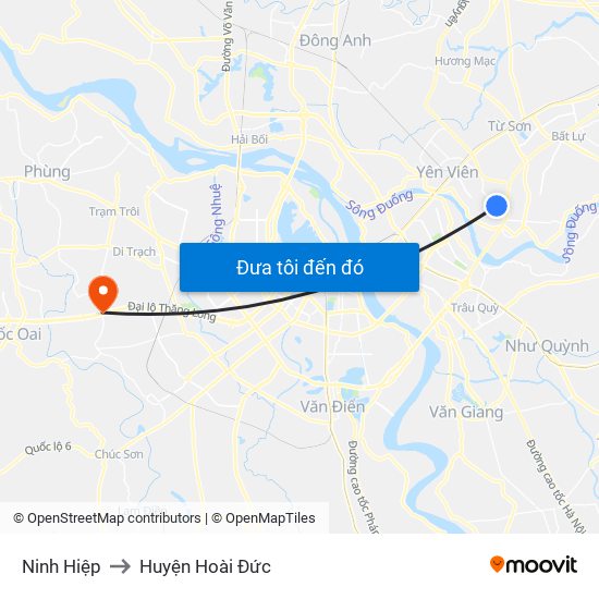 Ninh Hiệp to Huyện Hoài Đức map