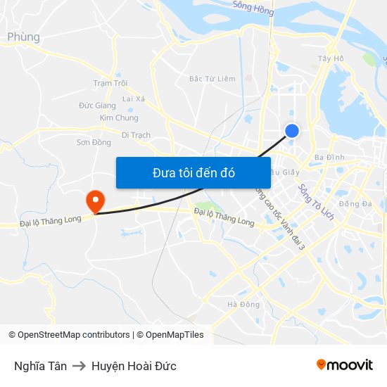 Nghĩa Tân to Huyện Hoài Đức map