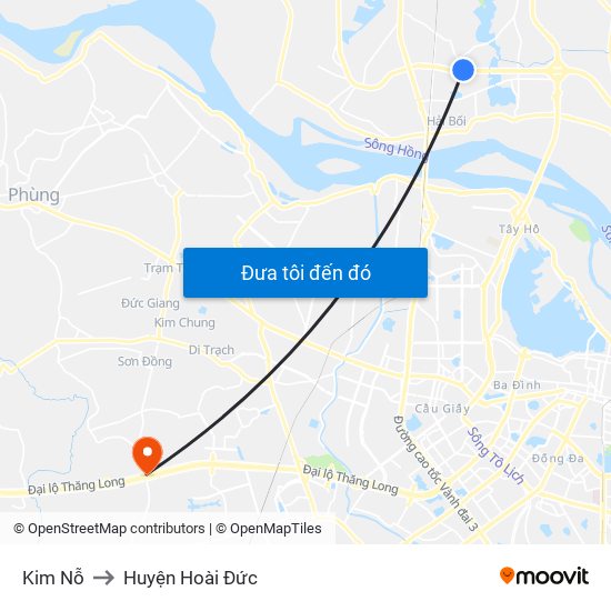 Kim Nỗ to Huyện Hoài Đức map