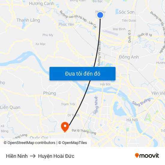 Hiền Ninh to Huyện Hoài Đức map