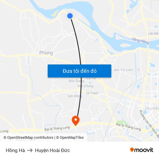 Hồng Hà to Huyện Hoài Đức map