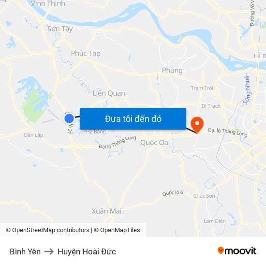 Bình Yên to Huyện Hoài Đức map