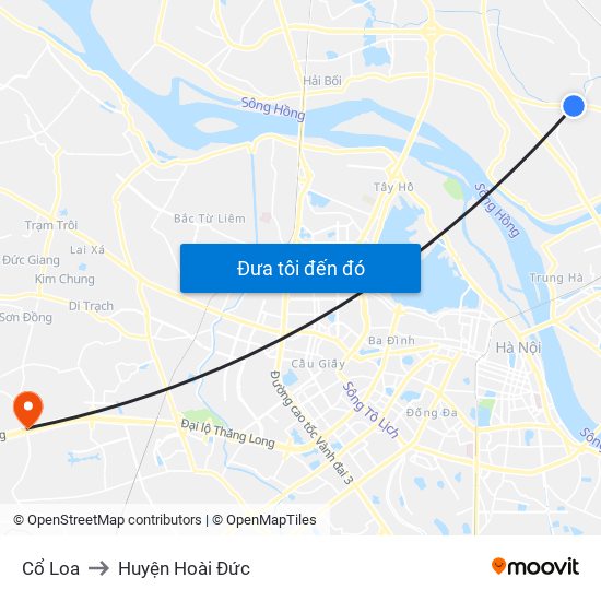 Cổ Loa to Huyện Hoài Đức map