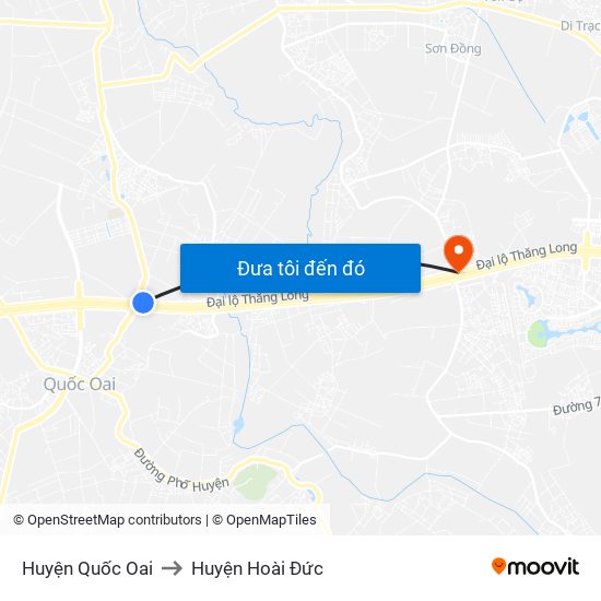 Huyện Quốc Oai to Huyện Hoài Đức map