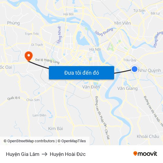 Huyện Gia Lâm to Huyện Hoài Đức map