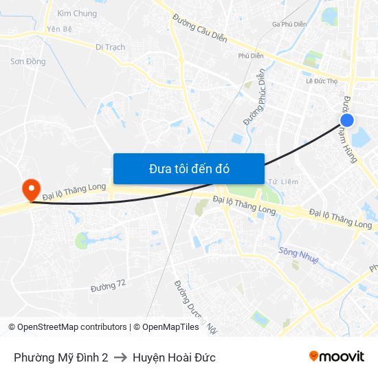 Phường Mỹ Đình 2 to Huyện Hoài Đức map