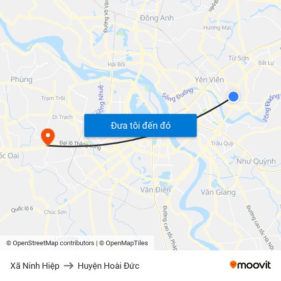 Xã Ninh Hiệp to Huyện Hoài Đức map