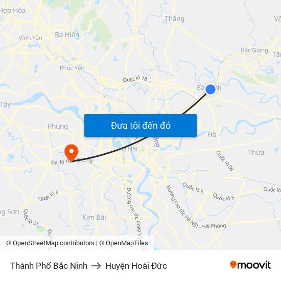 Thành Phố Bắc Ninh to Huyện Hoài Đức map