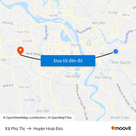 Xã Phú Thị to Huyện Hoài Đức map