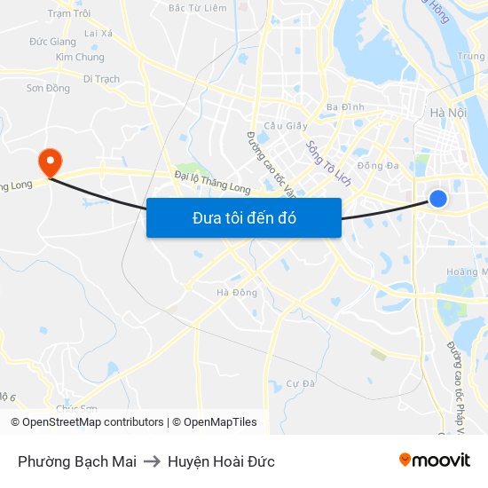 Phường Bạch Mai to Huyện Hoài Đức map