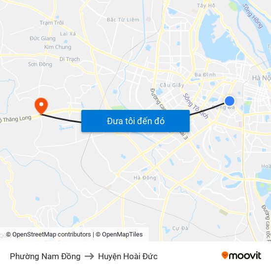 Phường Nam Đồng to Huyện Hoài Đức map