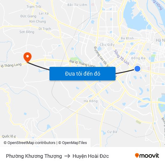 Phường Khương Thượng to Huyện Hoài Đức map