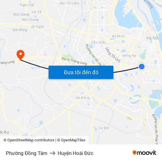 Phường Đồng Tâm to Huyện Hoài Đức map