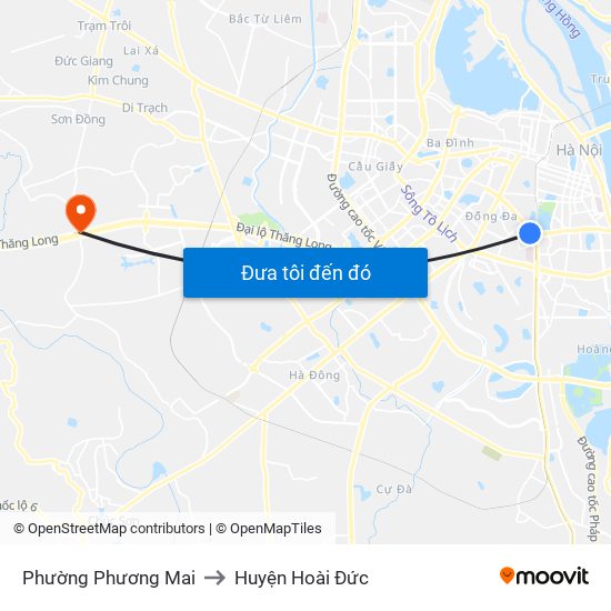 Phường Phương Mai to Huyện Hoài Đức map