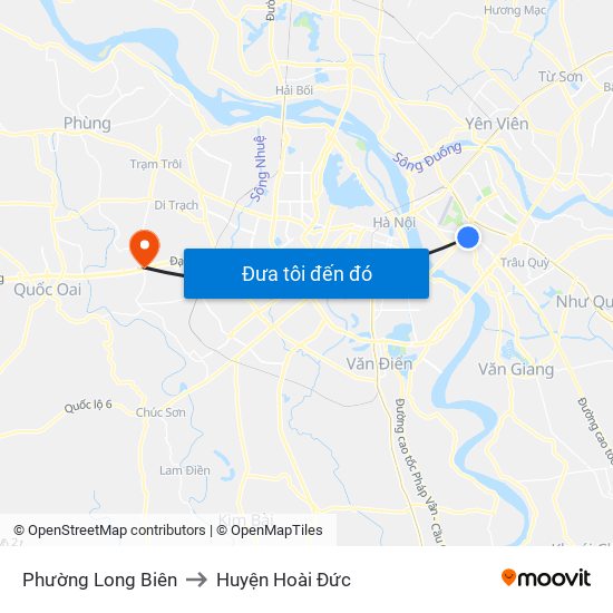 Phường Long Biên to Huyện Hoài Đức map