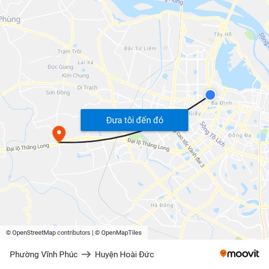 Phường Vĩnh Phúc to Huyện Hoài Đức map