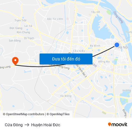 Cửa Đông to Huyện Hoài Đức map