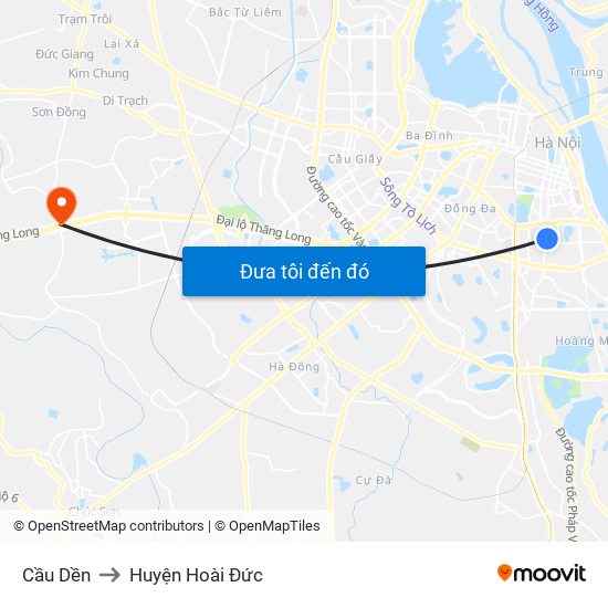 Cầu Dền to Huyện Hoài Đức map