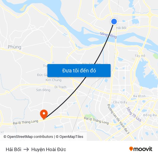 Hải Bối to Huyện Hoài Đức map