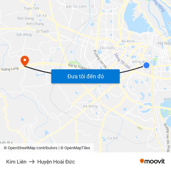 Kim Liên to Huyện Hoài Đức map