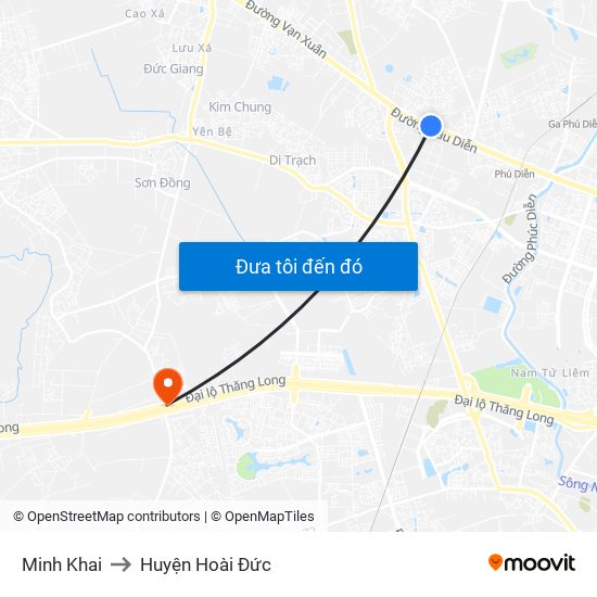 Minh Khai to Huyện Hoài Đức map