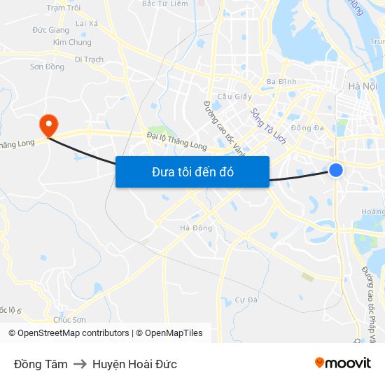 Đồng Tâm to Huyện Hoài Đức map