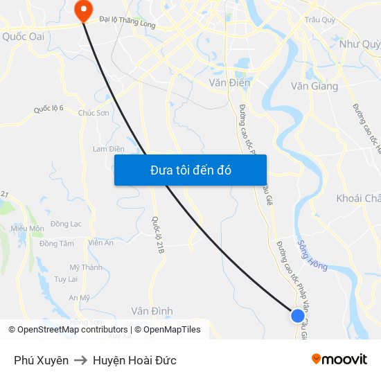 Phú Xuyên to Huyện Hoài Đức map