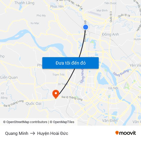 Quang Minh to Huyện Hoài Đức map