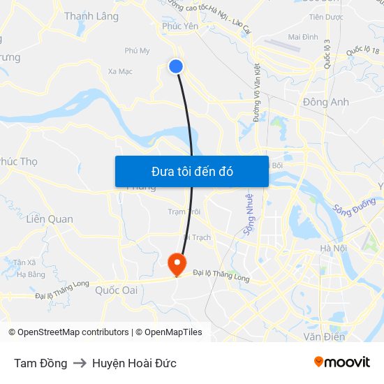 Tam Đồng to Huyện Hoài Đức map